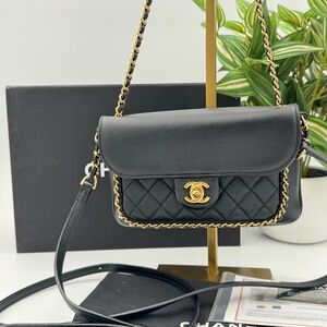 Chanel 23-Series Black Lambskin Flap Bag with Chain Trim – Gold Hardware (Full S